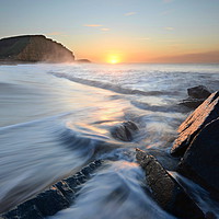 Buy canvas prints of Rocks and Waves, West Bay by David Neighbour