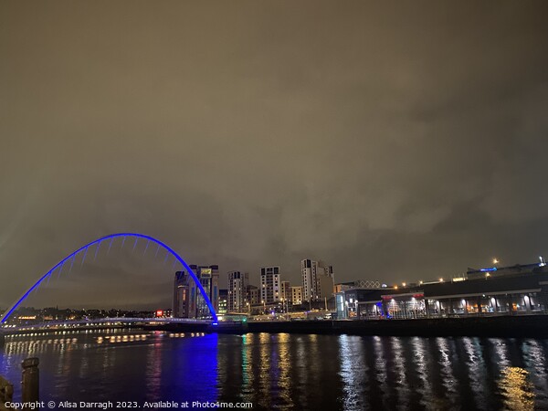 Blue light Millenium Bridge at night, Gateshead  Picture Board by Ailsa Darragh