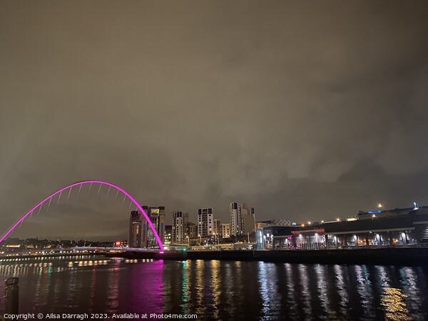 Pink Lit Millenium Bridge Gateshead Picture Board by Ailsa Darragh