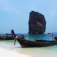 Buy canvas prints of Krabi, Thailand Beach Boats by Ailsa Darragh