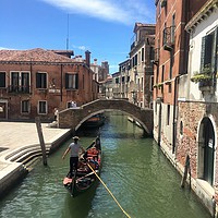 Buy canvas prints of Venice Gondola by Bridge, Italy by Ailsa Darragh