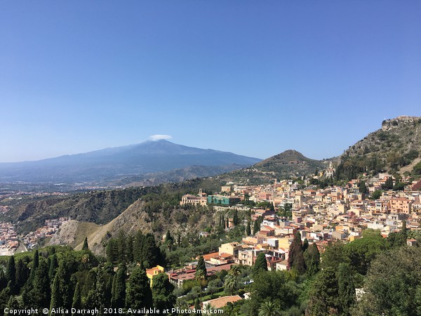Mount Etna and Taormina View, Sicily Picture Board by Ailsa Darragh
