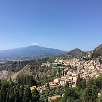 Buy canvas prints of Mount Etna and Taormina View, Sicily by Ailsa Darragh