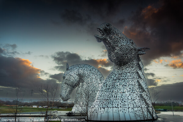 Kelpies Sunset Picture Board by Douglas Milne