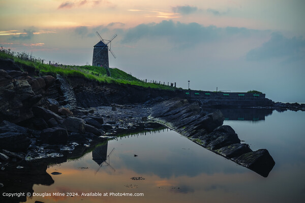 Sunrise Reflection: St Monans Windmill, Calm Bathing Pool Picture Board by Douglas Milne