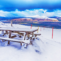 Buy canvas prints of Bench in the Snow by Douglas Milne