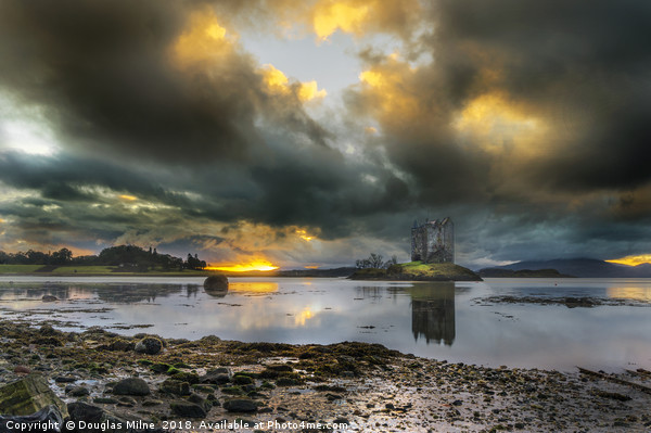 Sunset at Castle Stalker Picture Board by Douglas Milne