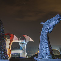 Buy canvas prints of Kelpies Maquettes and the Falkirk Wheel by Douglas Milne