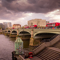 Buy canvas prints of London Buses on Westminster Bridge by PAUL WILSON