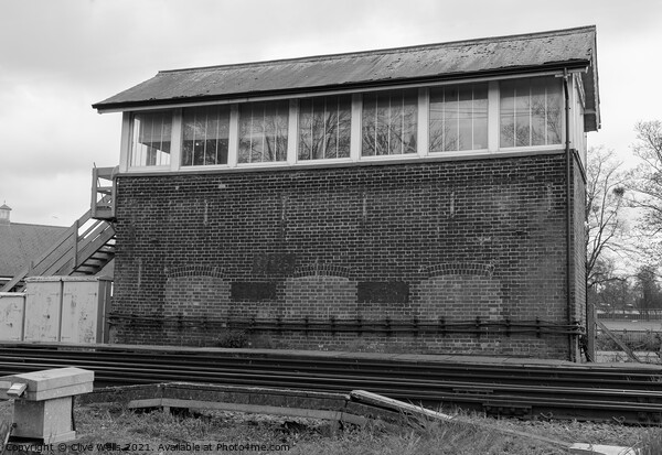 Monochrome old signal box Picture Board by Clive Wells