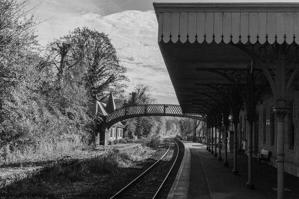 Cromford Station in momchrome Picture Board by Clive Wells