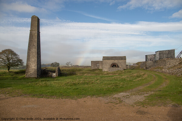 Rainbow over Magpie Mine in Derbyshire Picture Board by Clive Wells
