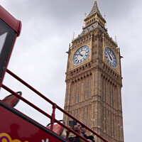Buy canvas prints of Open top bus under the Elizabeth Tower by Clive Wells