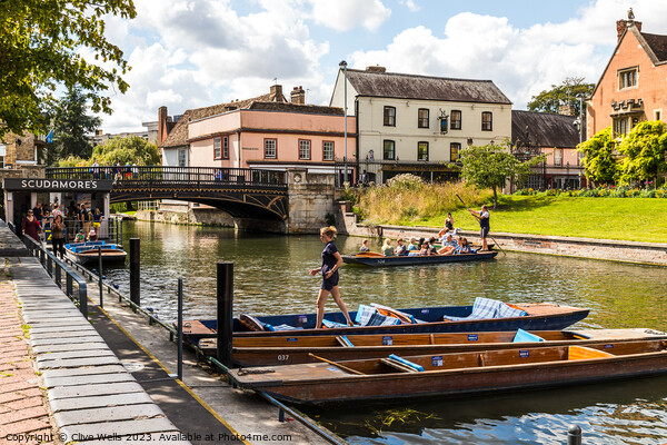 Preparing the punts on the River Cam Picture Board by Clive Wells