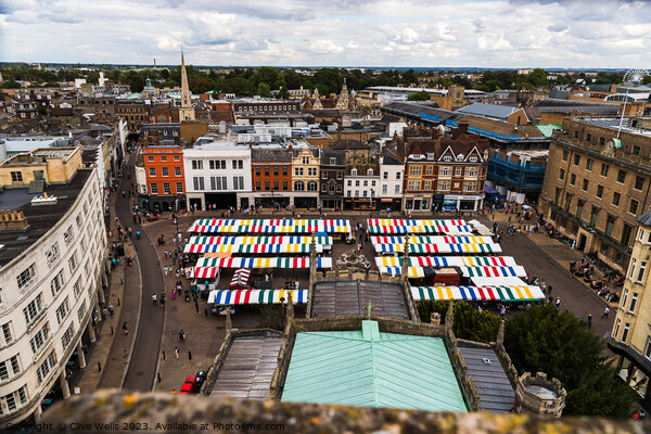 Cambridge market place from above Picture Board by Clive Wells