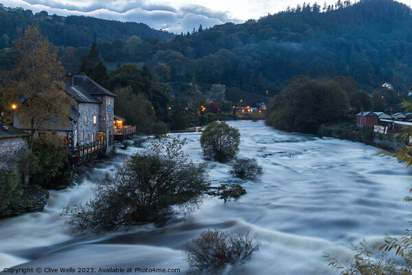 An evening view of  Llangollen Picture Board by Clive Wells