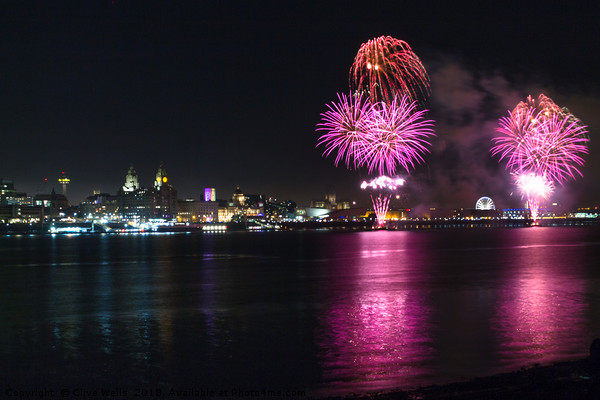 Fireworks over Liverpool waterfront Picture Board by Clive Wells