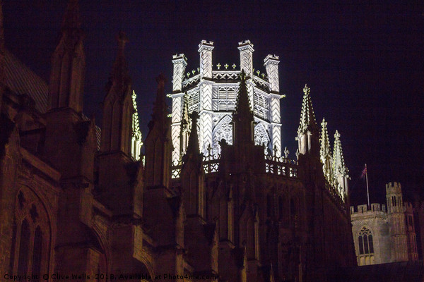 Octagon Tower of Ely Catherdral at night Picture Board by Clive Wells