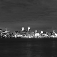 Buy canvas prints of Night view of Liverpool waterfront in monochrome by Clive Wells