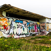Buy canvas prints of Graffiti on shelter above Folkstone in Kent by Clive Wells