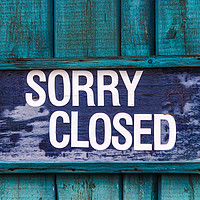 Buy canvas prints of Sorry closed sign in blue by Clive Wells
