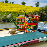 Buy canvas prints of Watering cans on a narrow boat. by Clive Wells