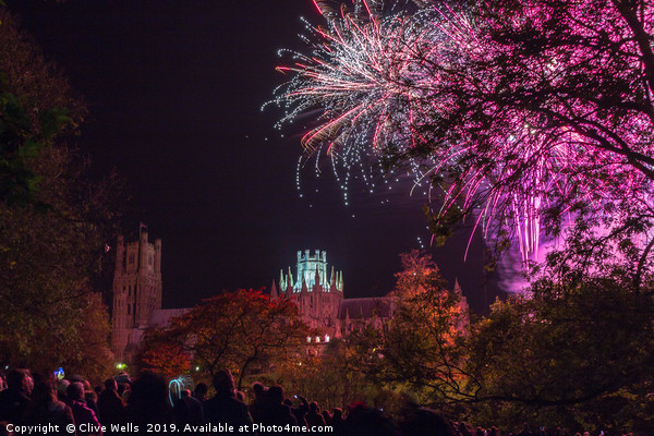Fireworks over Ely Cathederal Picture Board by Clive Wells