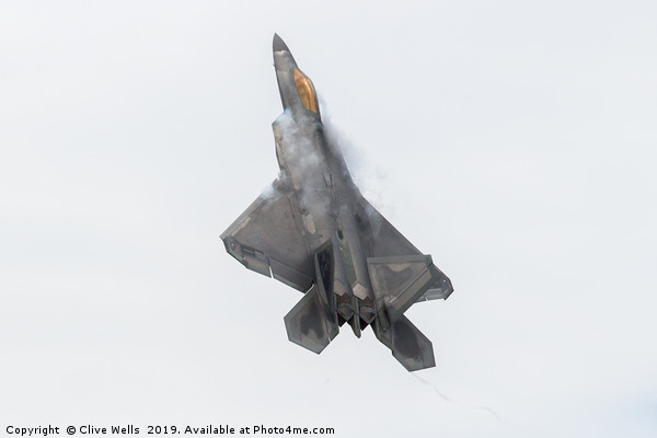 F-22 Raptor pulling up hard at RAF Fairford Picture Board by Clive Wells