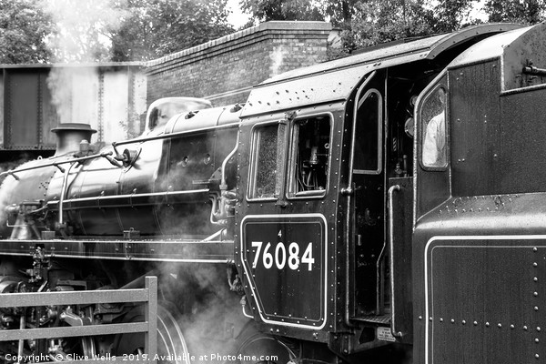 Monochrome steam train at Sheringham Station Picture Board by Clive Wells