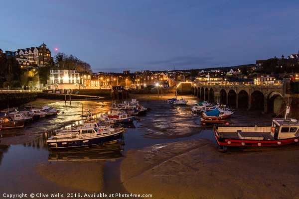 Inner harbour at night at Folkestone, Kent Picture Board by Clive Wells