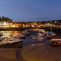 Buy canvas prints of Inner harbour at night at Folkestone, Kent by Clive Wells