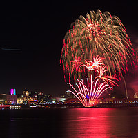 Buy canvas prints of Fireworks over the waterfront at Liverpool by Clive Wells