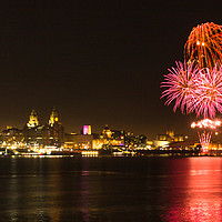 Buy canvas prints of Fireworks over Liverpool waterfront by Clive Wells