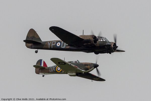 Bristol Blenheim Mk.1 with Hawker Hurricane. Picture Board by Clive Wells