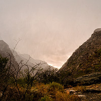 Buy canvas prints of Hail storm over Gamkaskloof Mountains by Sue Hoppe