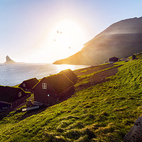 Buy canvas prints of Faroe Islands Houses Sunset by Felix Pergande