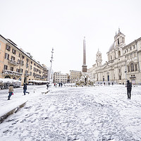 Buy canvas prints of Piazza Navona in Rome covered with snow  by Valerio Rosati