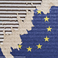 Buy canvas prints of The EU flag on a ripped cardboard. by Valerio Rosati
