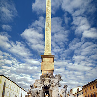 Buy canvas prints of the fountain of the four rivers designed by Bernini in the center of Piazza Navona in Rome by Valerio Rosati
