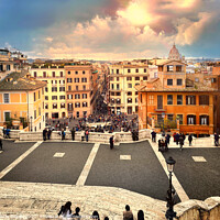 Buy canvas prints of Panoramic view of Rome seen from the top of the Spanish Steps in Piazza di Spagna in a cloudy day. by Valerio Rosati