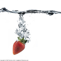 Buy canvas prints of Vibrant Red Strawberry Dropped in Clear Water by Phill Thornton