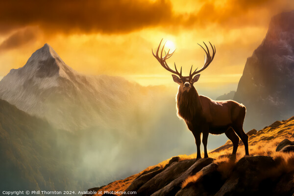 Magnificent highland stag in a scottish mountan range Picture Board by Phill Thornton