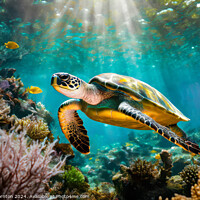 Buy canvas prints of Single turtle glides effortlessly through a beauti by Phill Thornton
