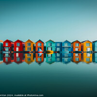 Buy canvas prints of Tranquil seascape featuring a floating island of colourful houses by Phill Thornton