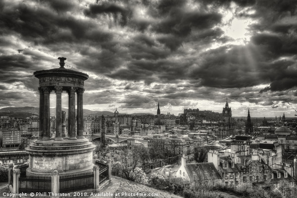 The Edinburgh skyline, and Dugald Stewart Monument Picture Board by Phill Thornton