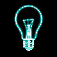 Buy canvas prints of Outline of glowing electric light blue Light bulb, by Phill Thornton