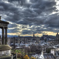 Buy canvas prints of The Edinburgh skyline, and Dugald Stewart Monument by Phill Thornton