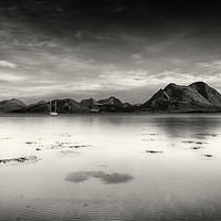 Buy canvas prints of A very still Sound of Raasay and mountains B&W by Phill Thornton