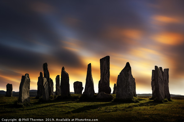 Sunset over the  Callanish Standing Stones Picture Board by Phill Thornton