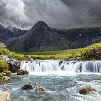 Buy canvas prints of Spring lightning storm at the Fairy Pools. by Phill Thornton